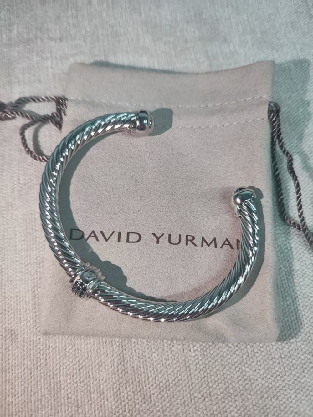✨David Yurman Silver Single Diamond Station Twisted Cable Cuff Bracelet